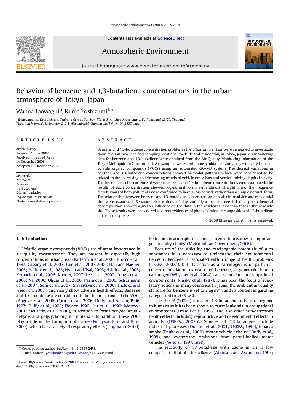 Behavior of benzene and 1,3-butadiene concentrations in the urban atmosphere of Tokyo, Japan