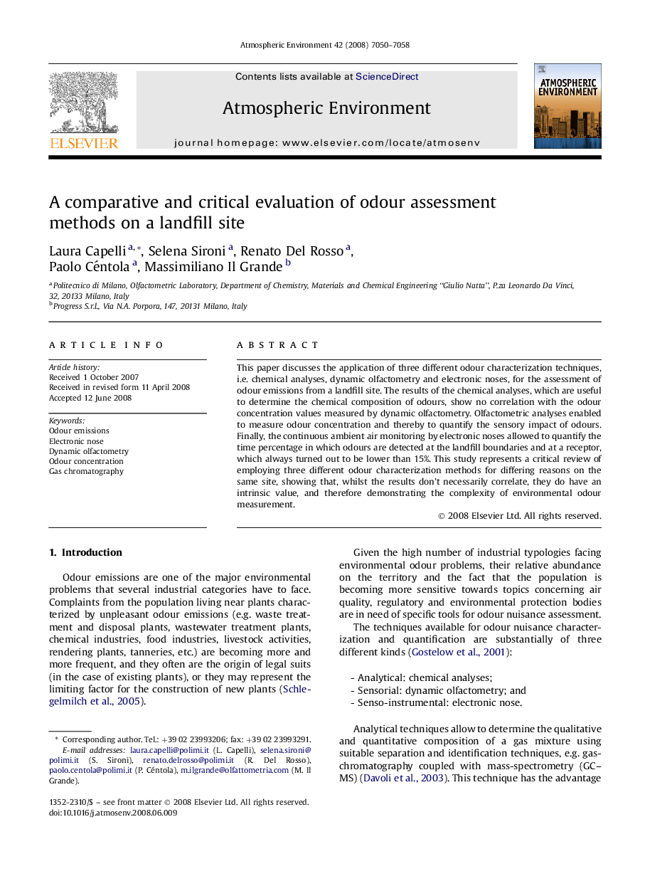 A comparative and critical evaluation of odour assessment methods on a landfill site