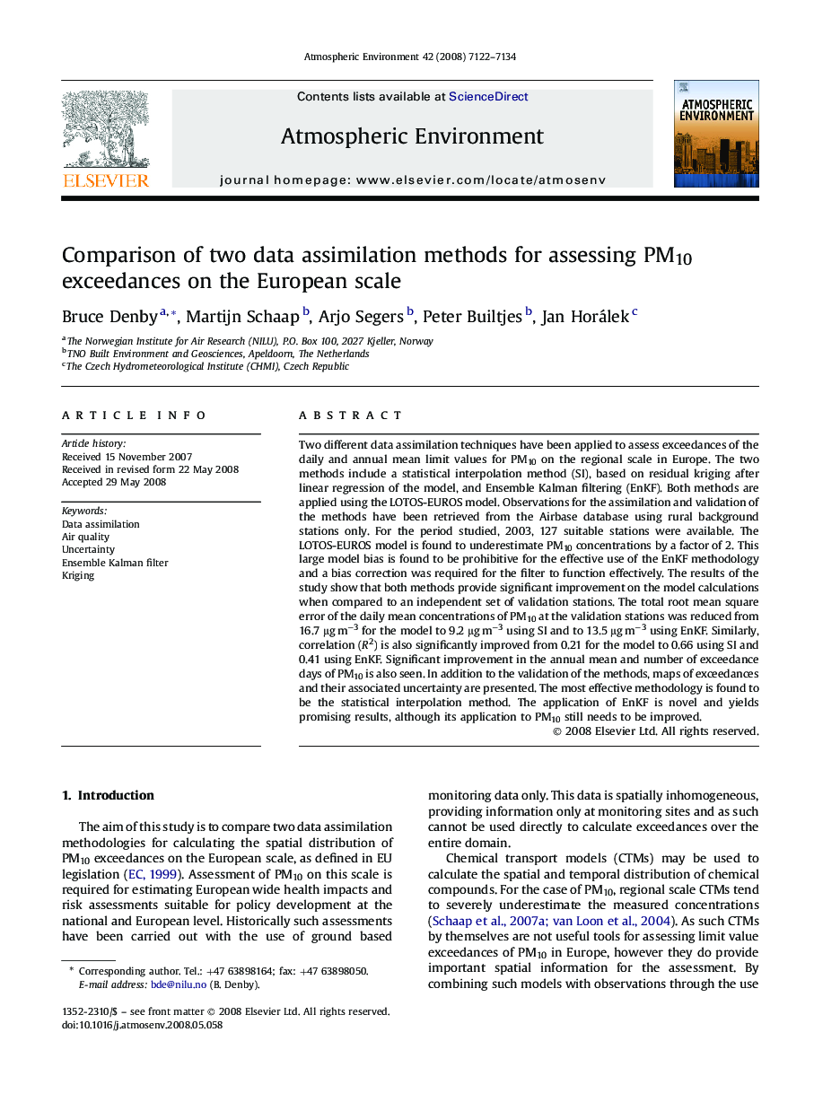 Comparison of two data assimilation methods for assessing PM10 exceedances on the European scale