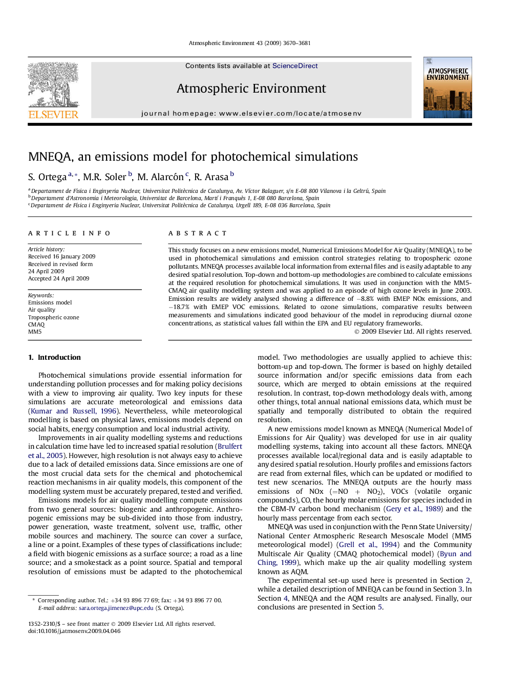 MNEQA, an emissions model for photochemical simulations