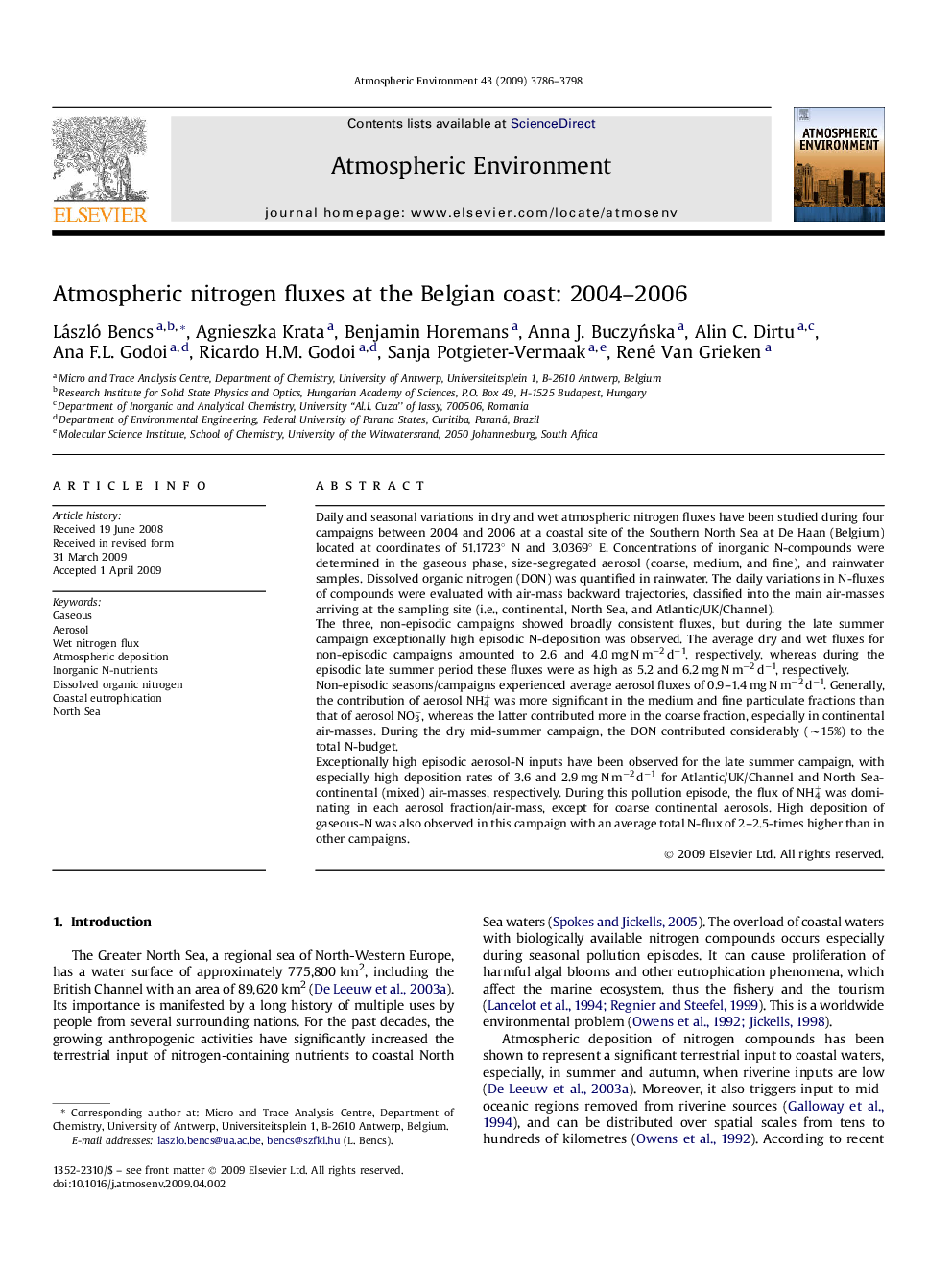 Atmospheric nitrogen fluxes at the Belgian coast: 2004–2006