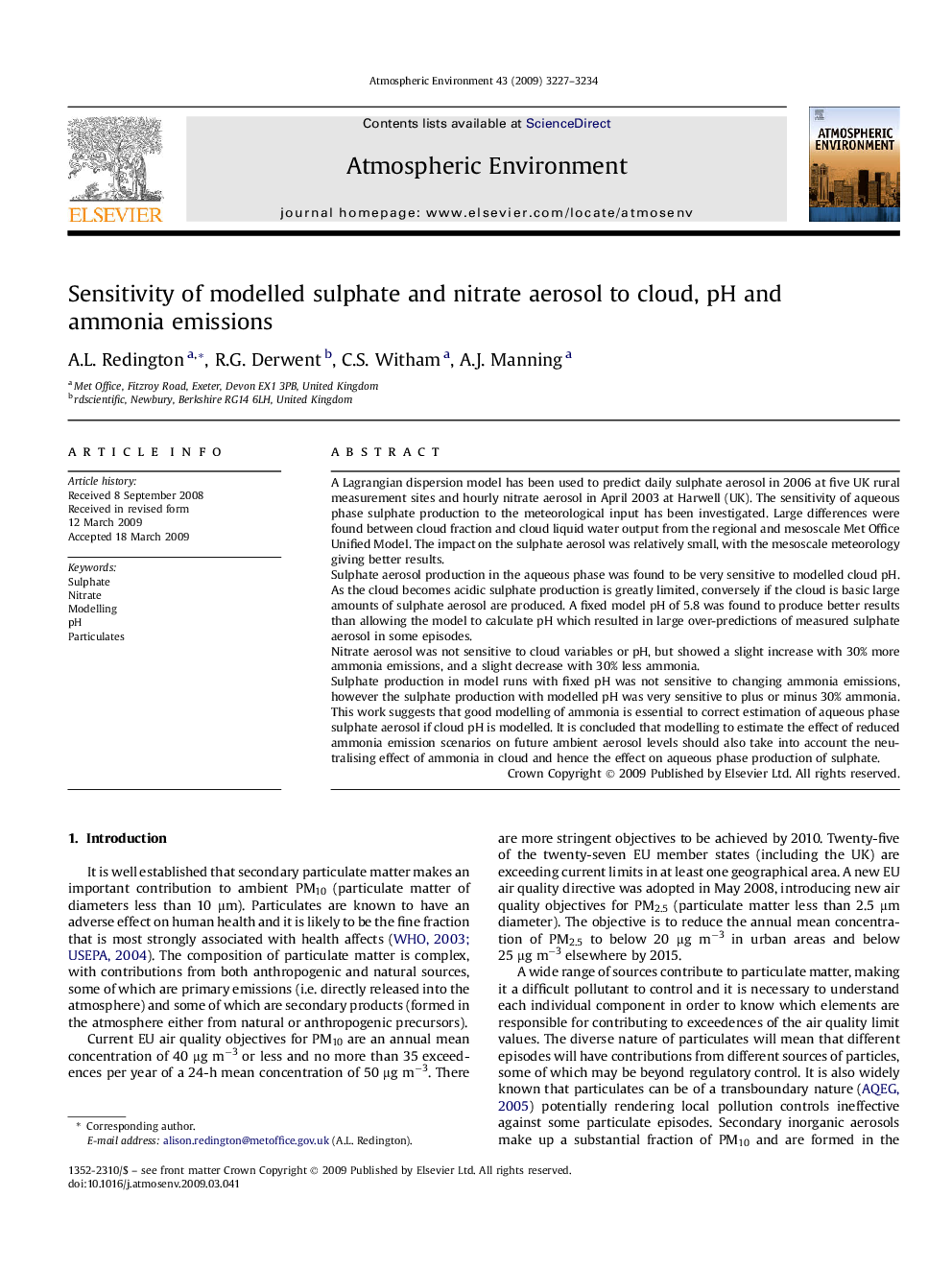 Sensitivity of modelled sulphate and nitrate aerosol to cloud, pH and ammonia emissions