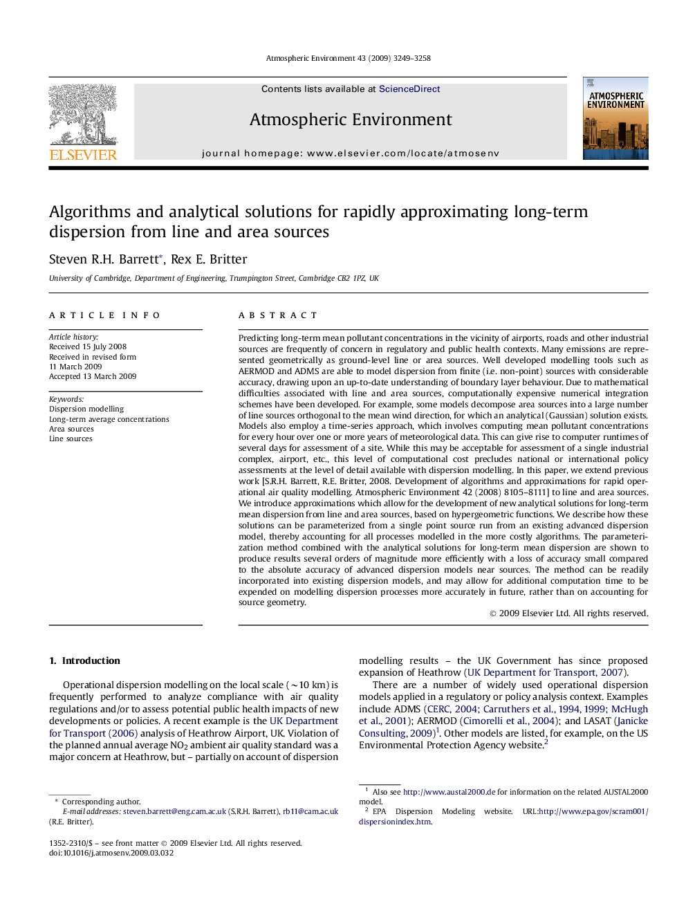 Algorithms and analytical solutions for rapidly approximating long-term dispersion from line and area sources