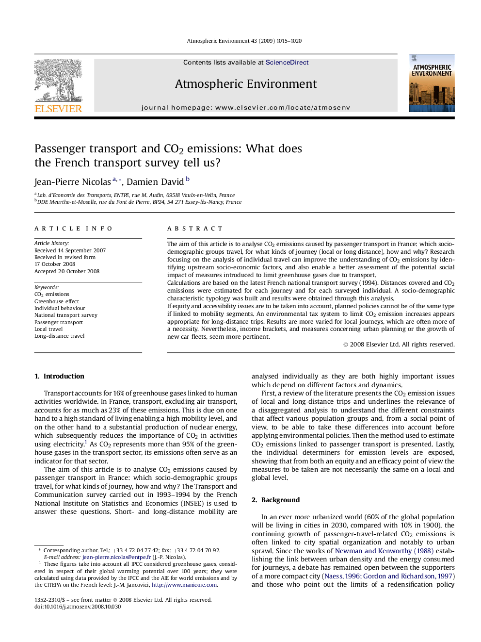 Passenger transport and CO2 emissions: What does the French transport survey tell us?