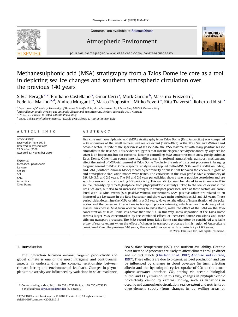 Methanesulphonic acid (MSA) stratigraphy from a Talos Dome ice core as a tool in depicting sea ice changes and southern atmospheric circulation over the previous 140 years