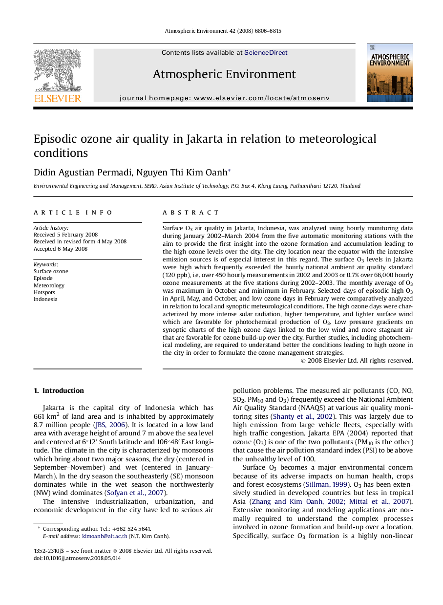 Episodic ozone air quality in Jakarta in relation to meteorological conditions