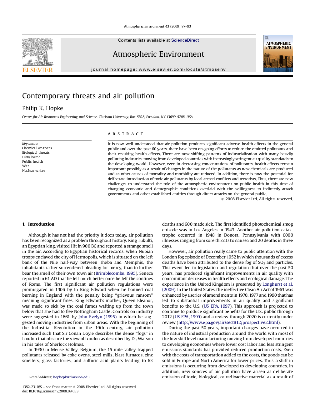 Contemporary threats and air pollution