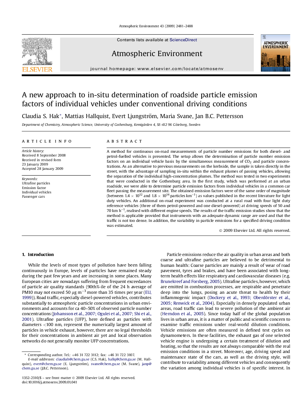 A new approach to in-situ determination of roadside particle emission factors of individual vehicles under conventional driving conditions