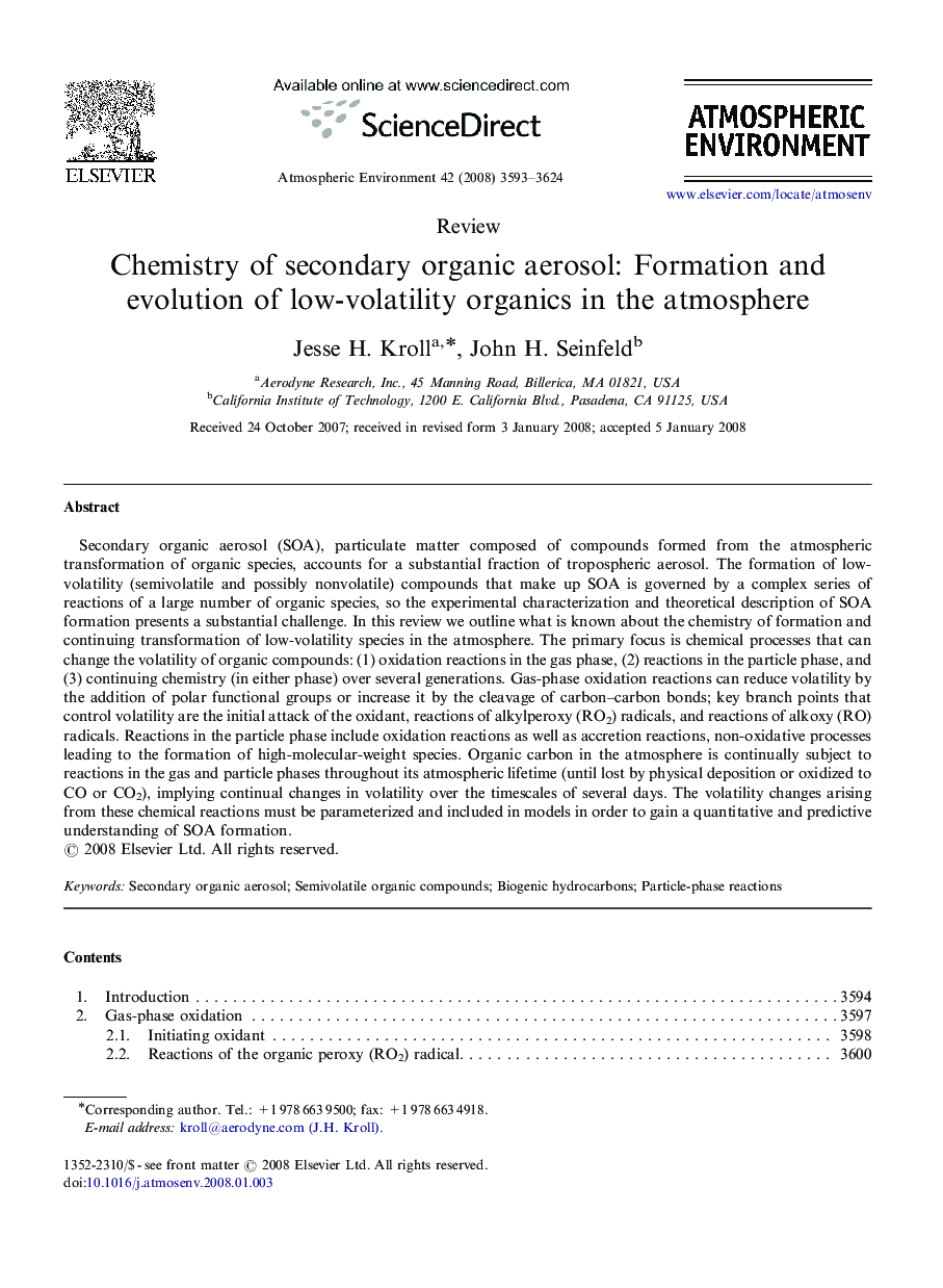 Chemistry of secondary organic aerosol: Formation and evolution of low-volatility organics in the atmosphere