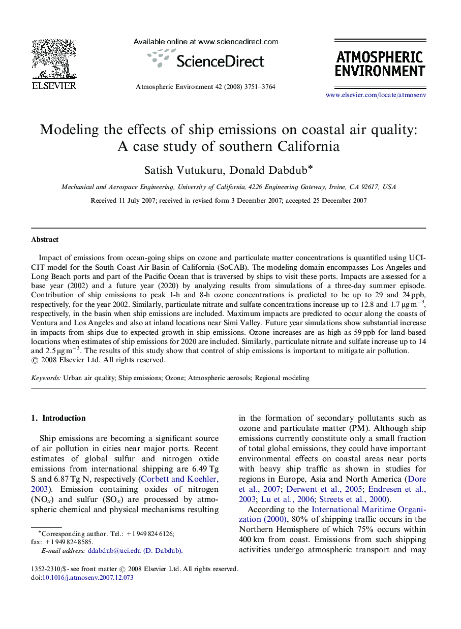 Modeling the effects of ship emissions on coastal air quality: A case study of southern California