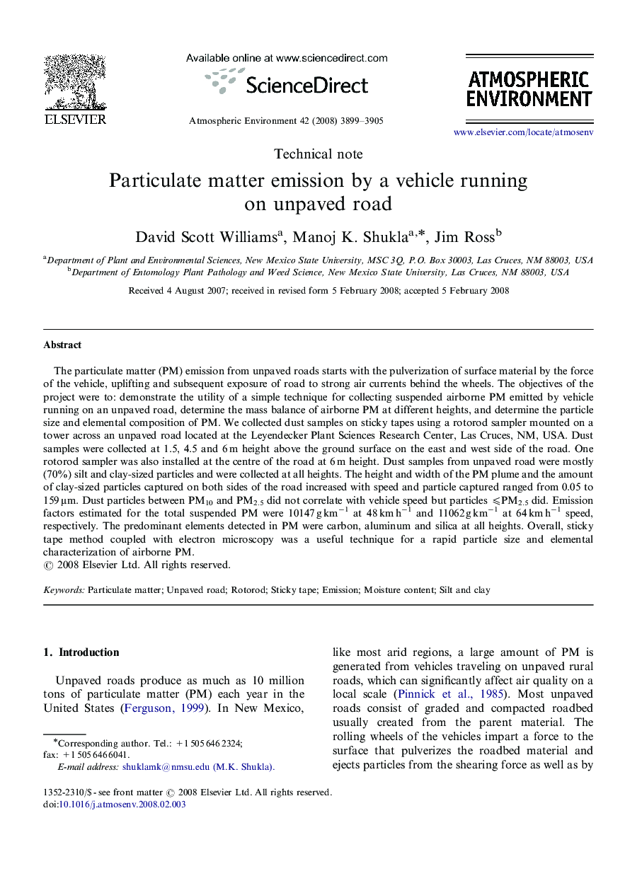 Particulate matter emission by a vehicle running on unpaved road