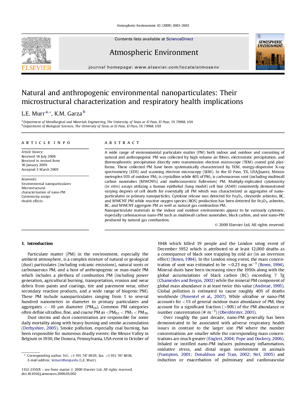 Natural and anthropogenic environmental nanoparticulates: Their microstructural characterization and respiratory health implications