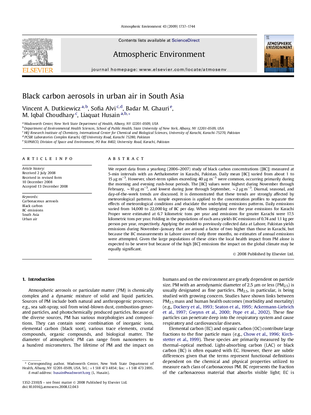 Black carbon aerosols in urban air in South Asia