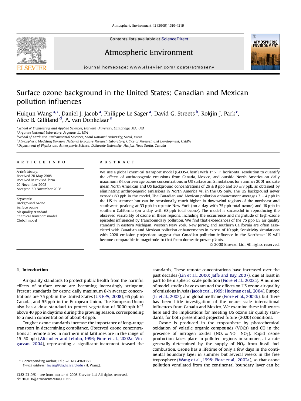 Surface ozone background in the United States: Canadian and Mexican pollution influences