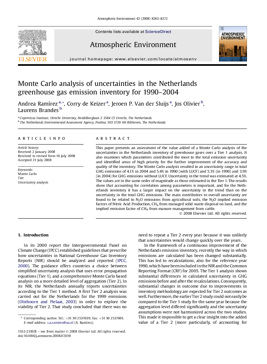 Monte Carlo analysis of uncertainties in the Netherlands greenhouse gas emission inventory for 1990–2004