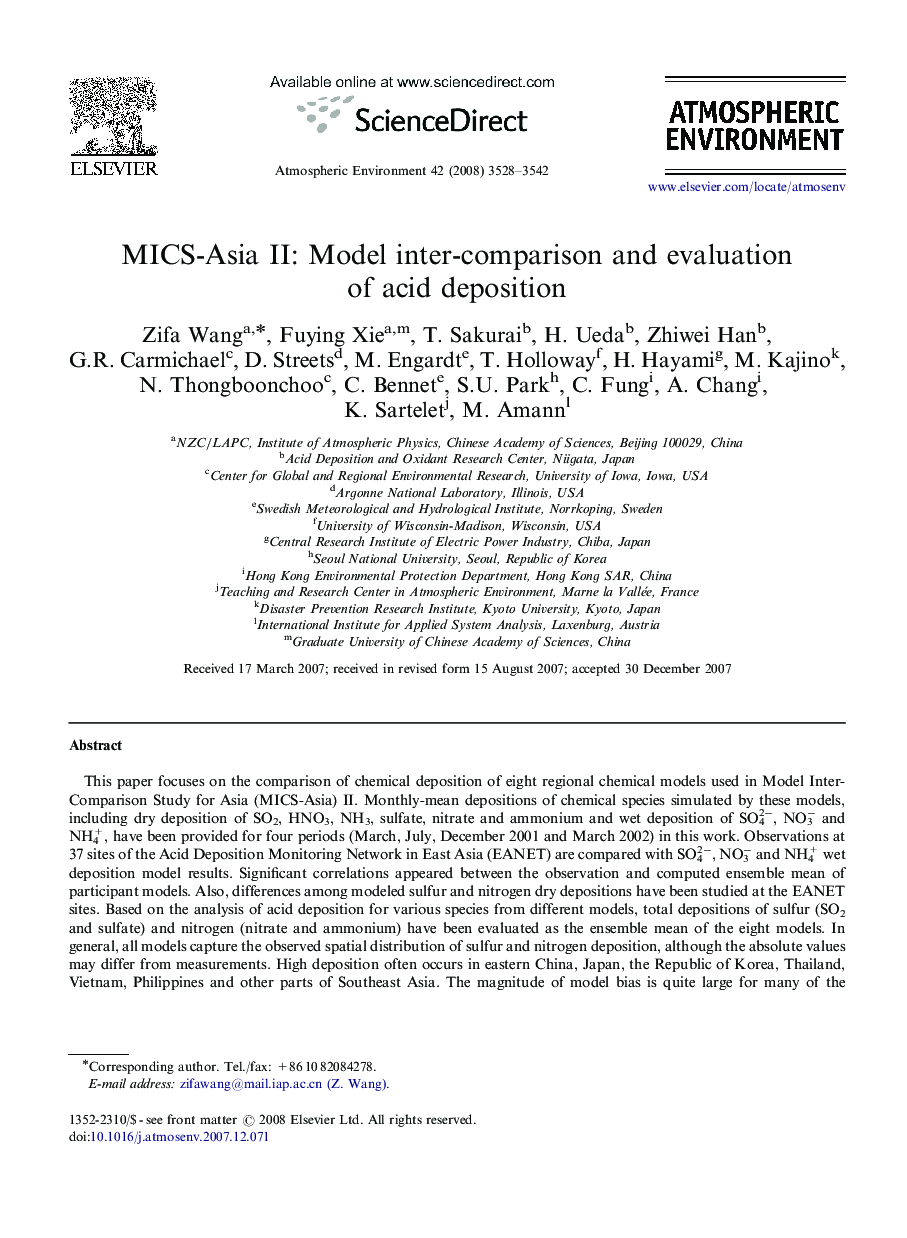 MICS-Asia II: Model inter-comparison and evaluation of acid deposition