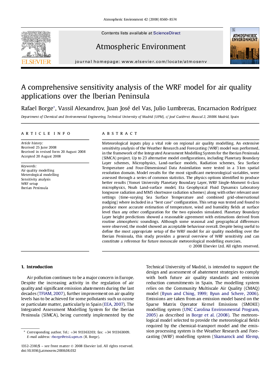 A comprehensive sensitivity analysis of the WRF model for air quality applications over the Iberian Peninsula