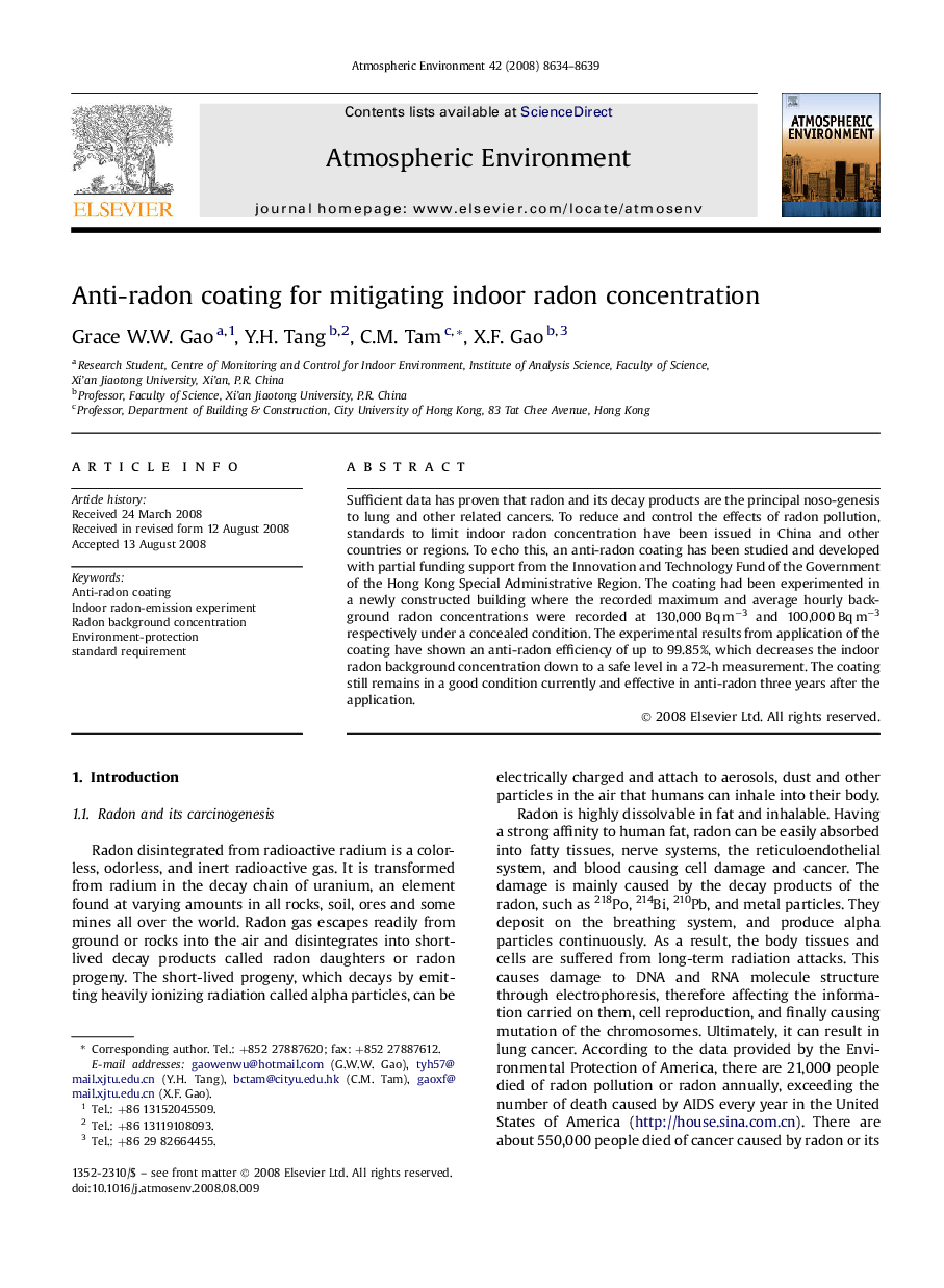 Anti-radon coating for mitigating indoor radon concentration