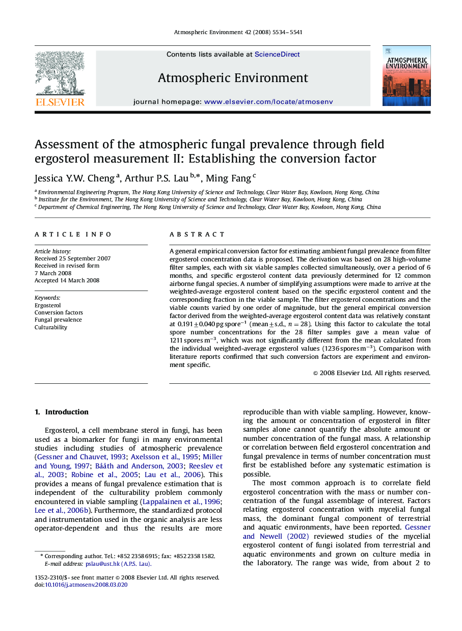 Assessment of the atmospheric fungal prevalence through field ergosterol measurement II: Establishing the conversion factor