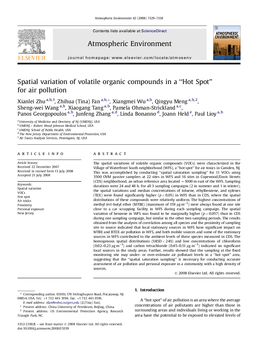 Spatial variation of volatile organic compounds in a “Hot Spot” for air pollution