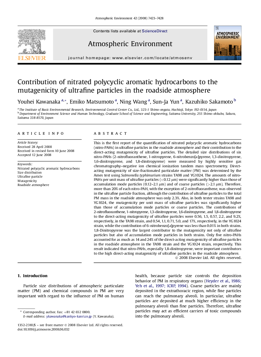 Contribution of nitrated polycyclic aromatic hydrocarbons to the mutagenicity of ultrafine particles in the roadside atmosphere