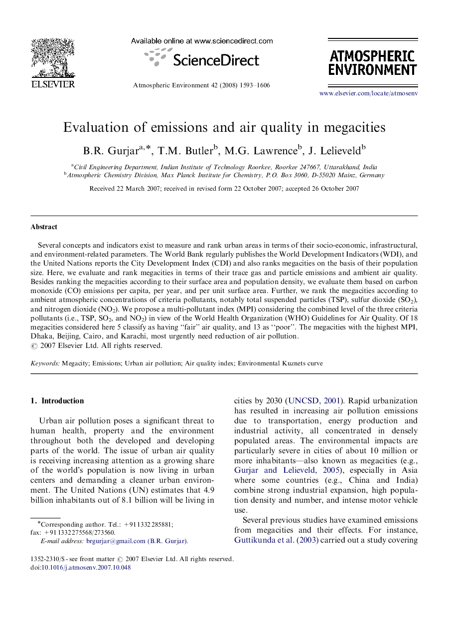 Evaluation of emissions and air quality in megacities