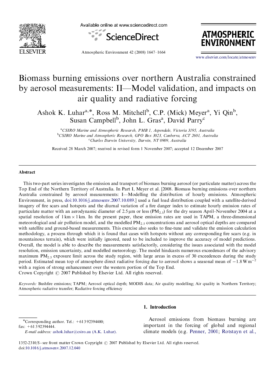 Biomass burning emissions over northern Australia constrained by aerosol measurements: II-Model validation, and impacts on air quality and radiative forcing