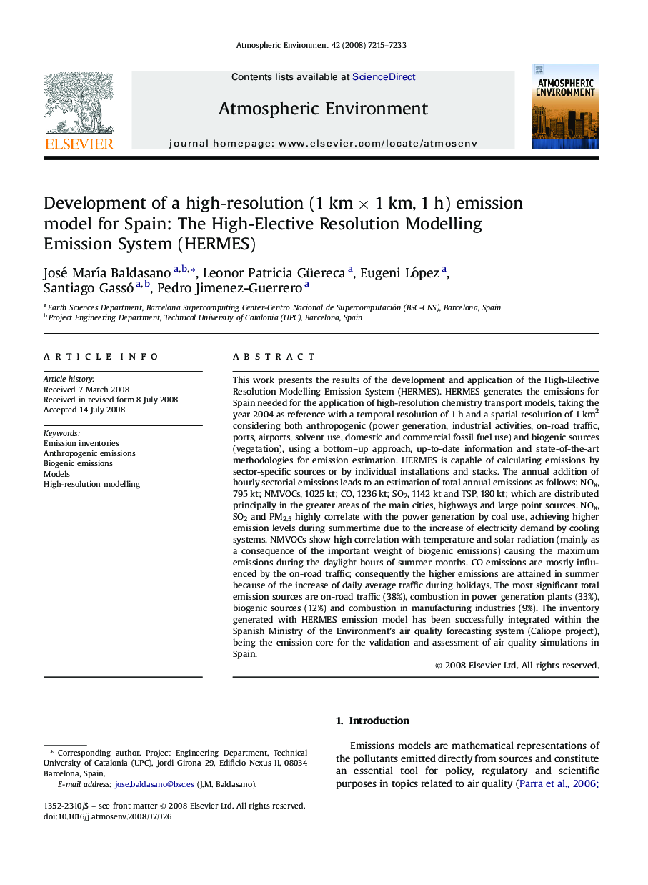 Development of a high-resolution (1 km × 1 km, 1 h) emission model for Spain: The High-Elective Resolution Modelling Emission System (HERMES)