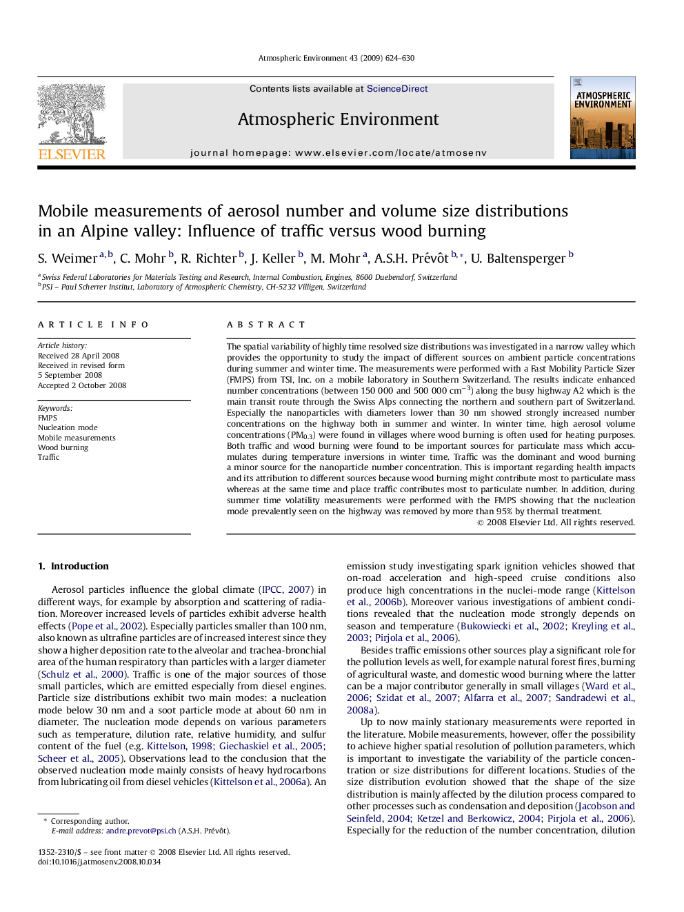 Mobile measurements of aerosol number and volume size distributions in an Alpine valley: Influence of traffic versus wood burning