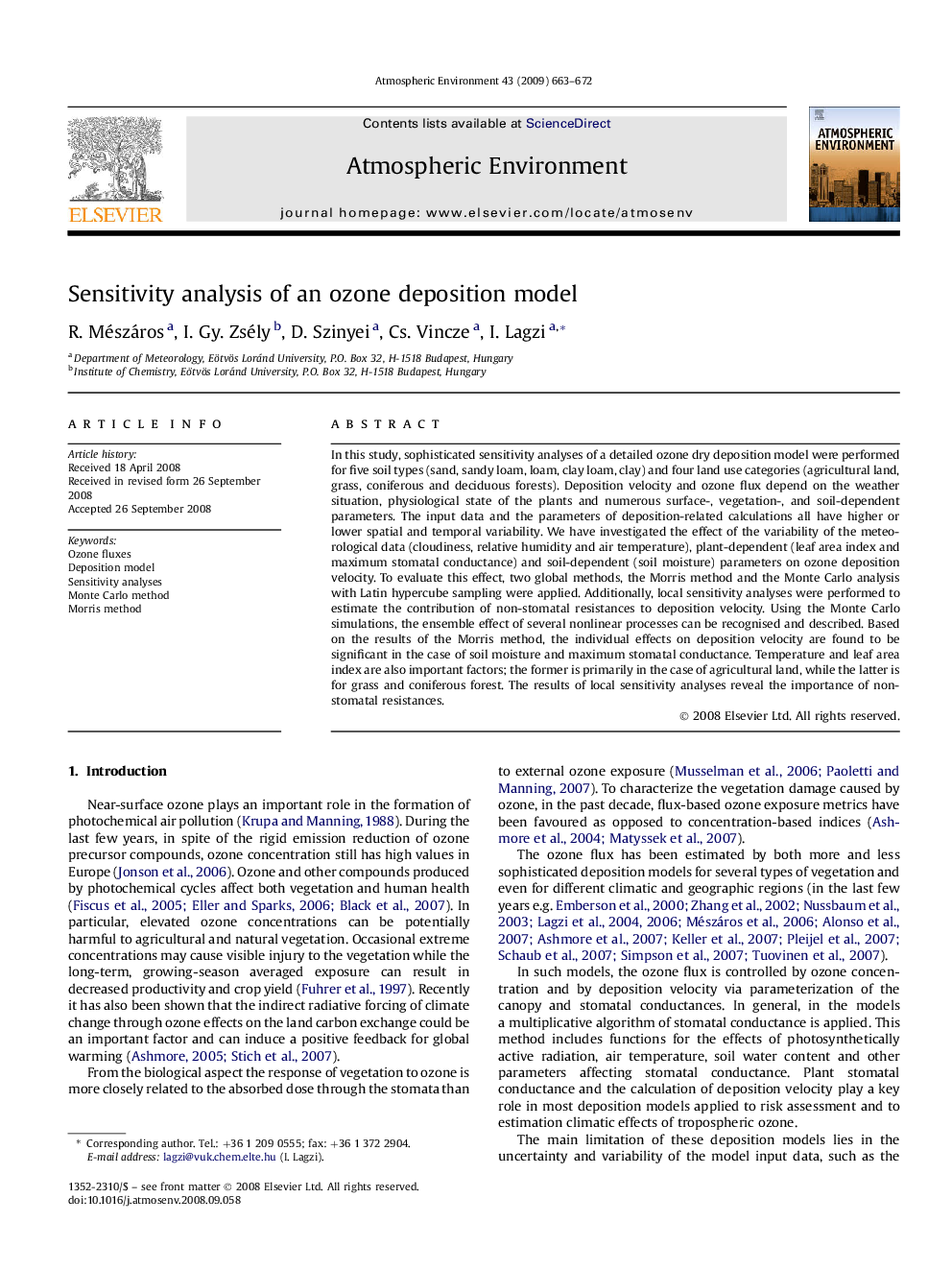 Sensitivity analysis of an ozone deposition model