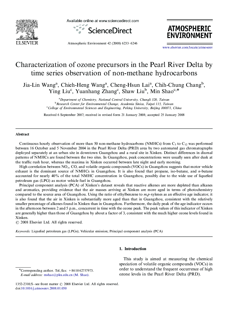 Characterization of ozone precursors in the Pearl River Delta by time series observation of non-methane hydrocarbons