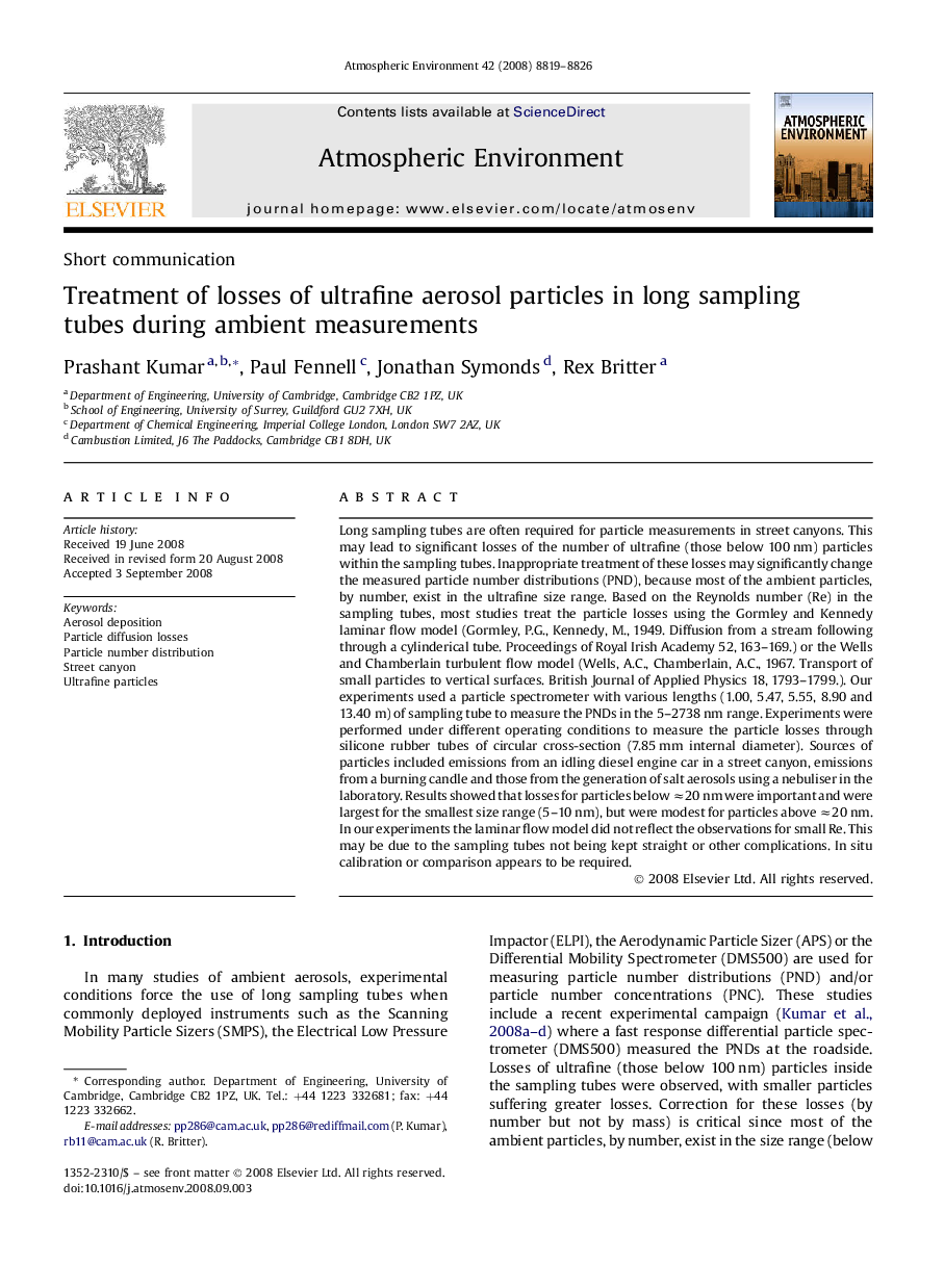 Treatment of losses of ultrafine aerosol particles in long sampling tubes during ambient measurements