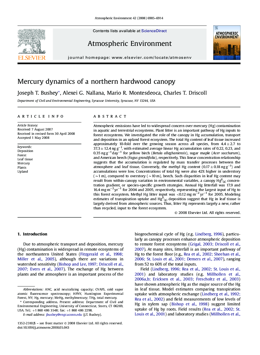 Mercury dynamics of a northern hardwood canopy