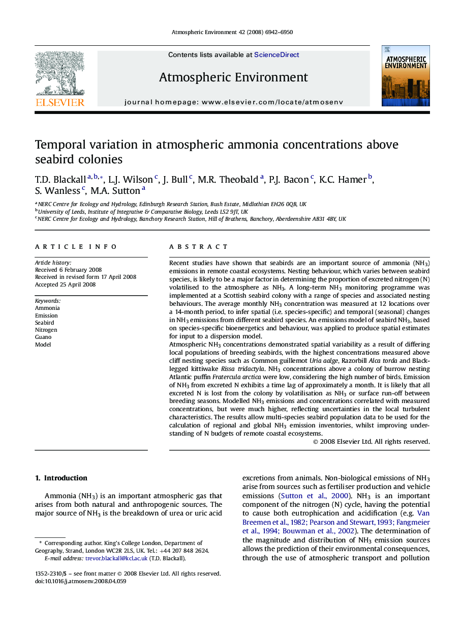 Temporal variation in atmospheric ammonia concentrations above seabird colonies