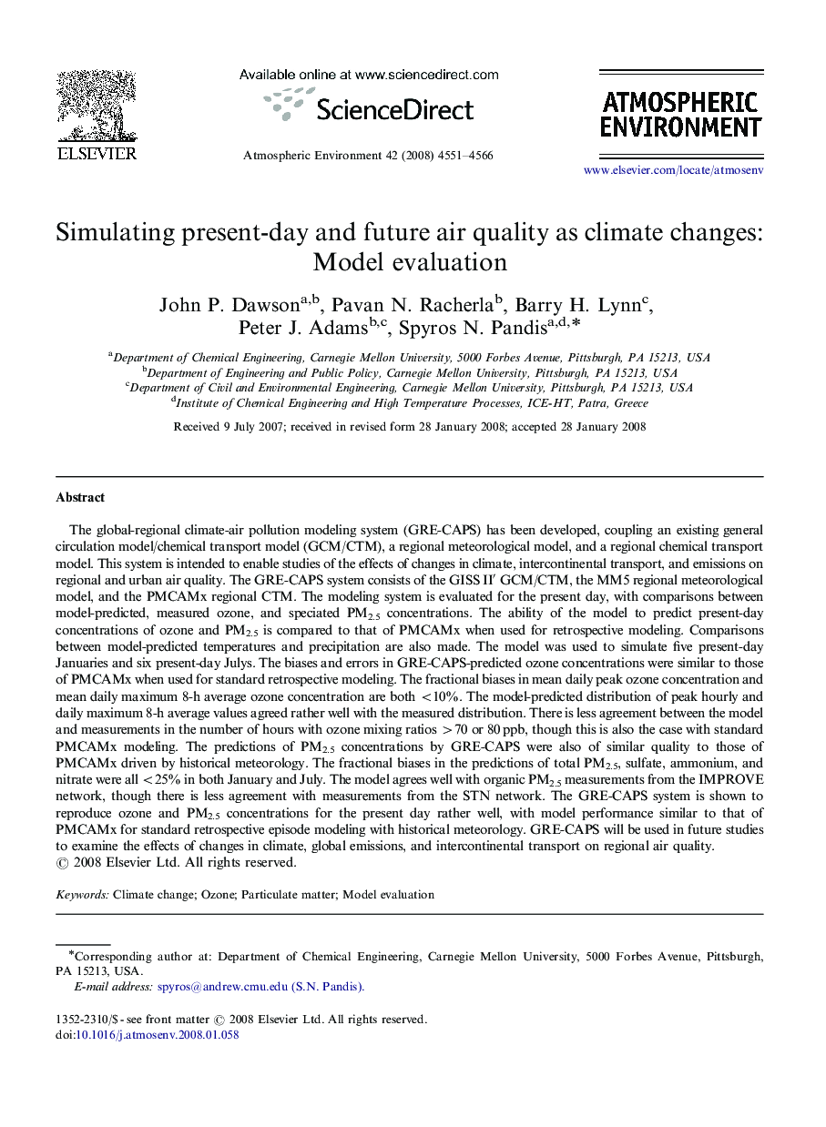 Simulating present-day and future air quality as climate changes: Model evaluation