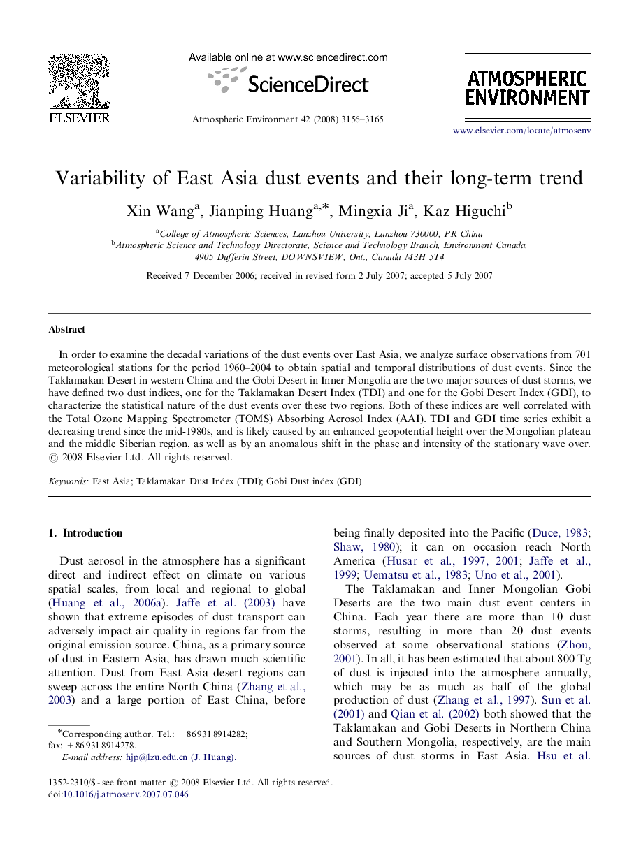 Variability of East Asia dust events and their long-term trend