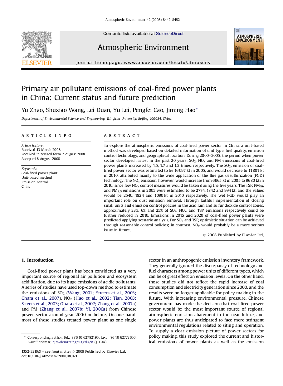 Primary air pollutant emissions of coal-fired power plants in China: Current status and future prediction