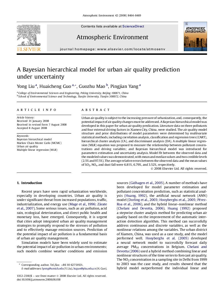 A Bayesian hierarchical model for urban air quality prediction under uncertainty