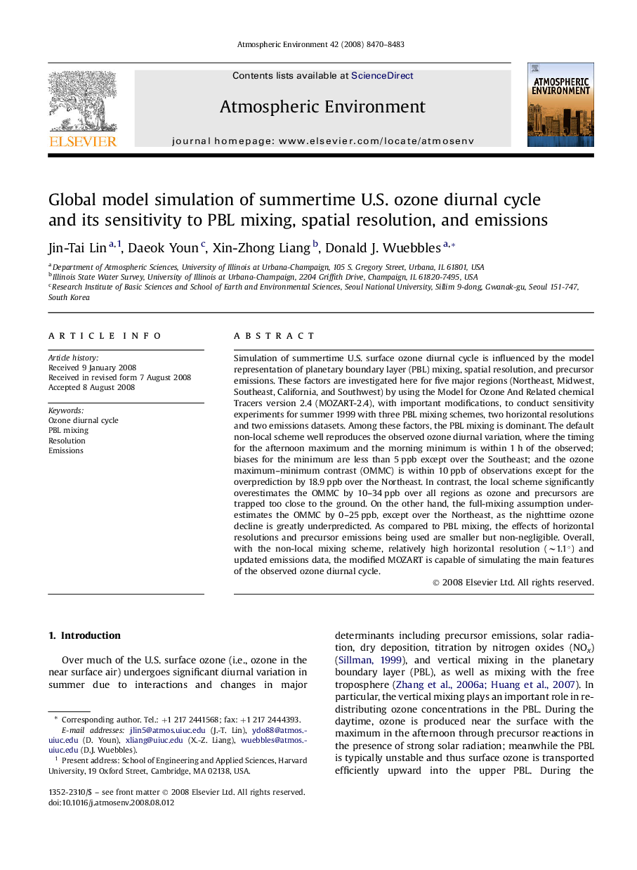 Global model simulation of summertime U.S. ozone diurnal cycle and its sensitivity to PBL mixing, spatial resolution, and emissions