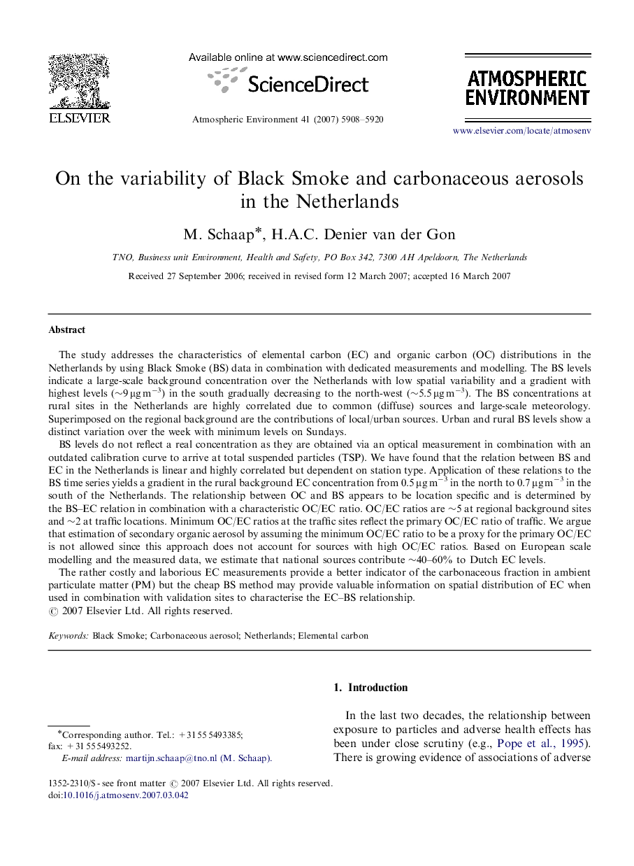 On the variability of Black Smoke and carbonaceous aerosols in the Netherlands