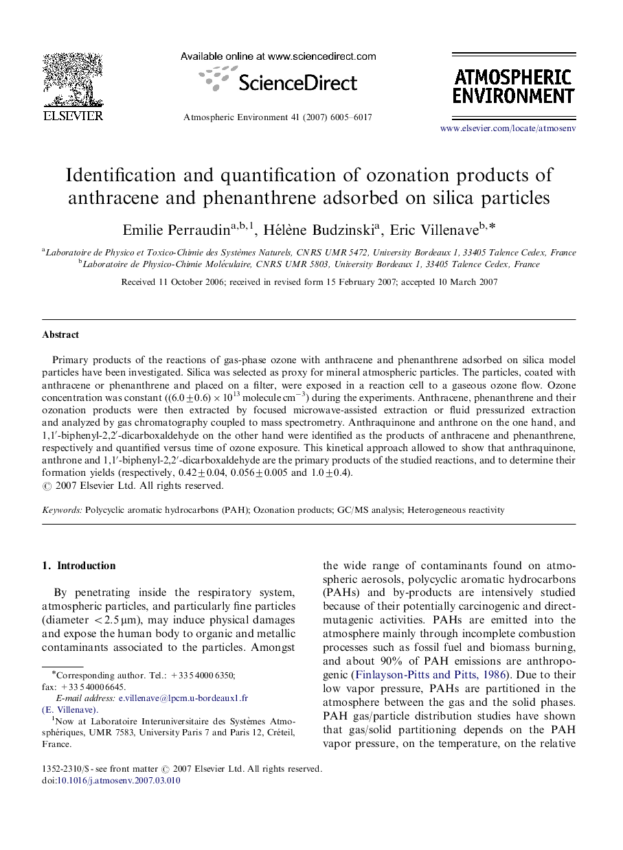 Identification and quantification of ozonation products of anthracene and phenanthrene adsorbed on silica particles