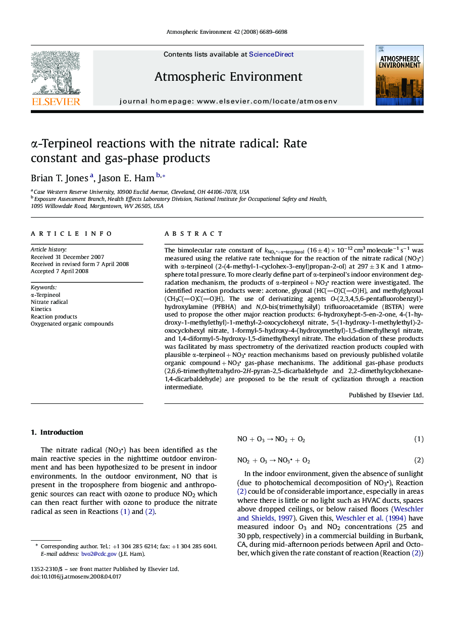 α-Terpineol reactions with the nitrate radical: Rate constant and gas-phase products