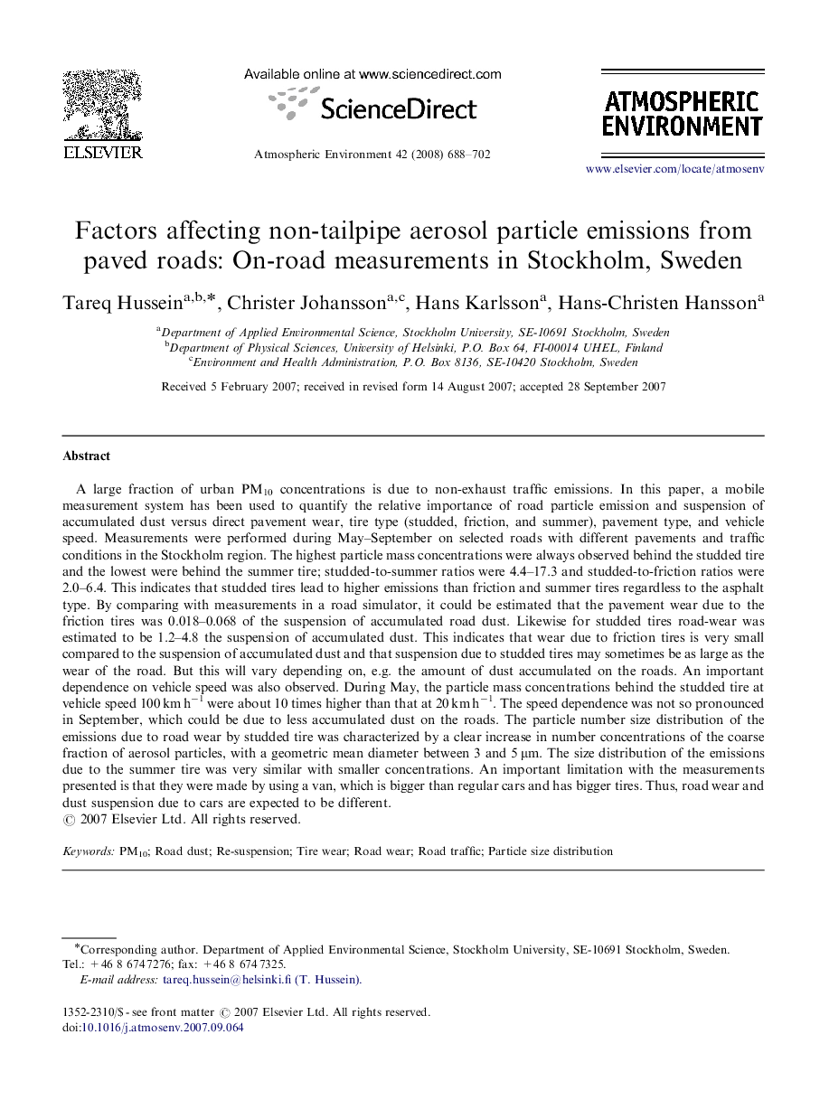 Factors affecting non-tailpipe aerosol particle emissions from paved roads: On-road measurements in Stockholm, Sweden