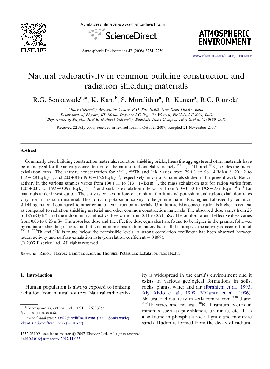 Natural radioactivity in common building construction and radiation shielding materials