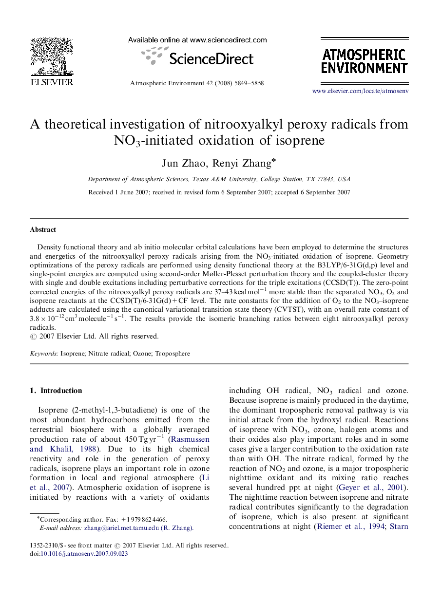 A theoretical investigation of nitrooxyalkyl peroxy radicals from NO3-initiated oxidation of isoprene