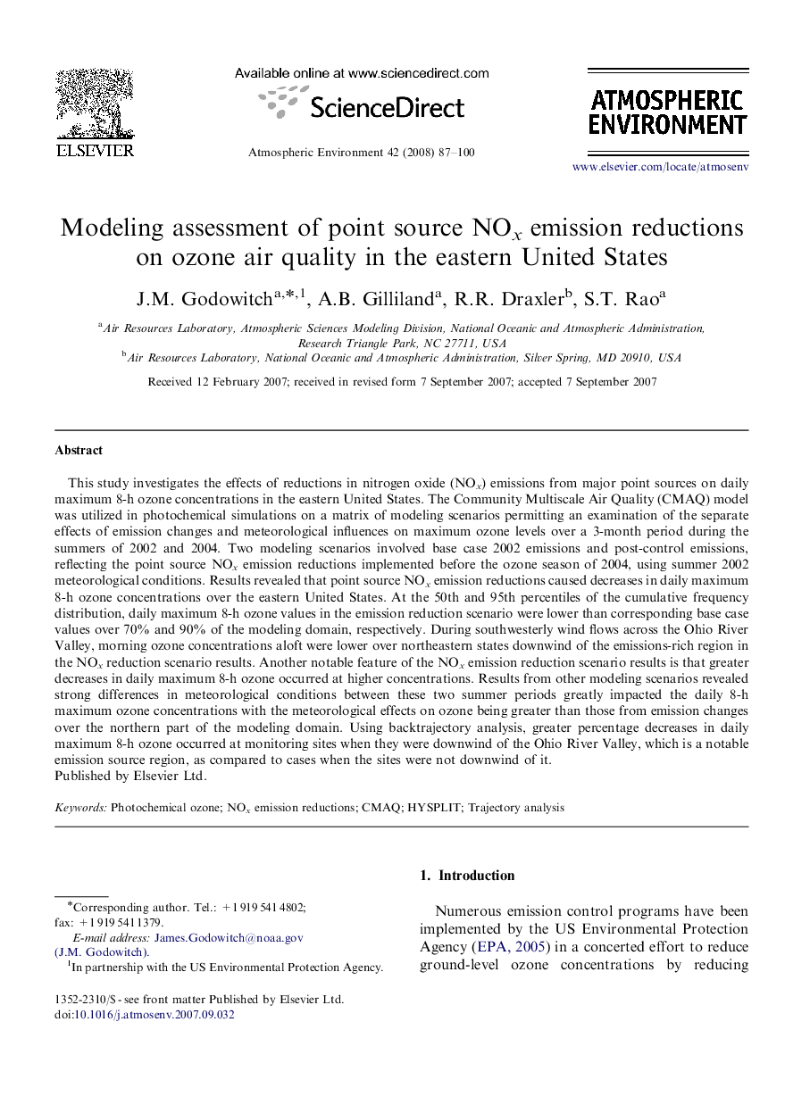 Modeling assessment of point source NOx emission reductions on ozone air quality in the eastern United States