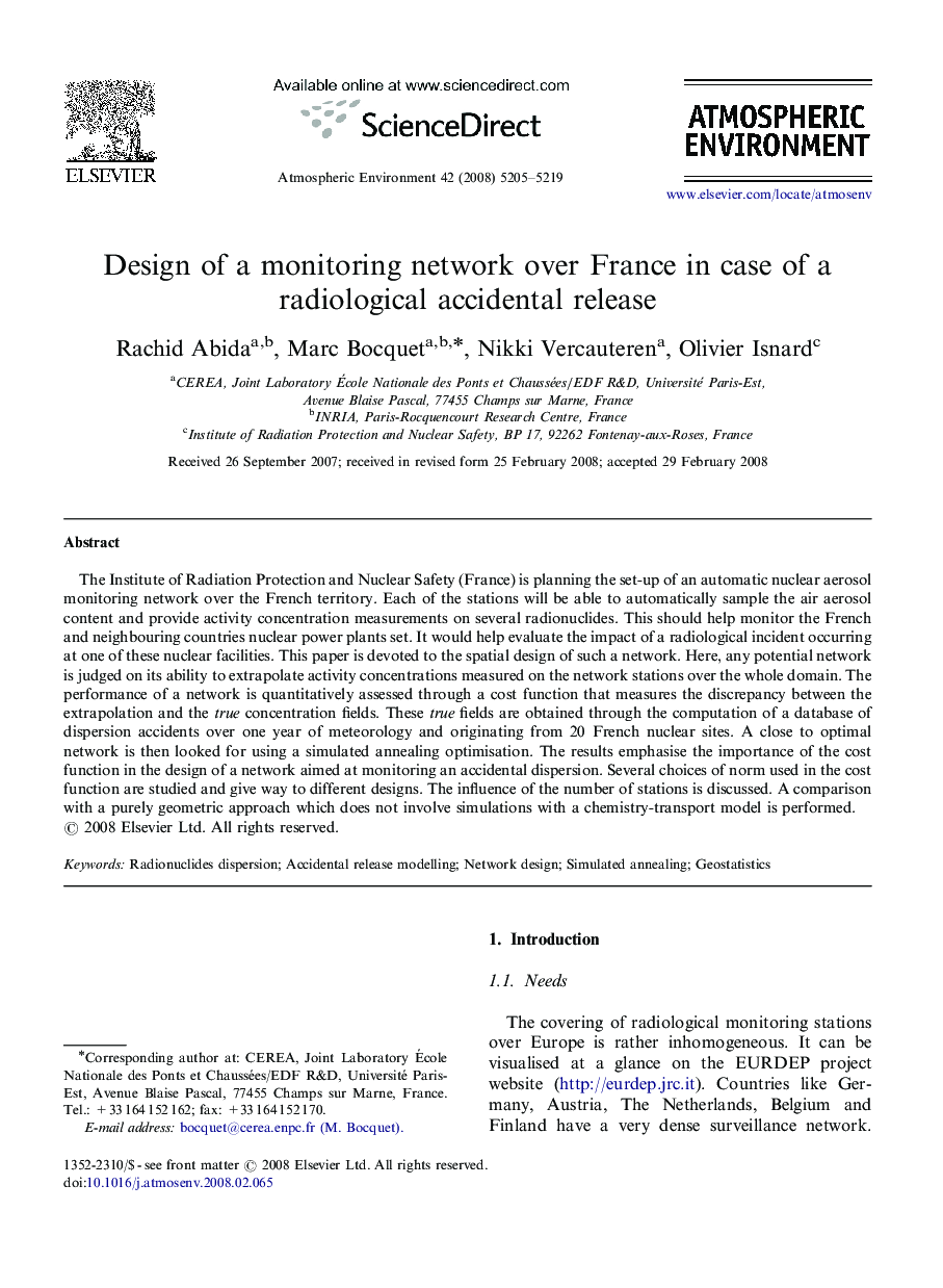 Design of a monitoring network over France in case of a radiological accidental release