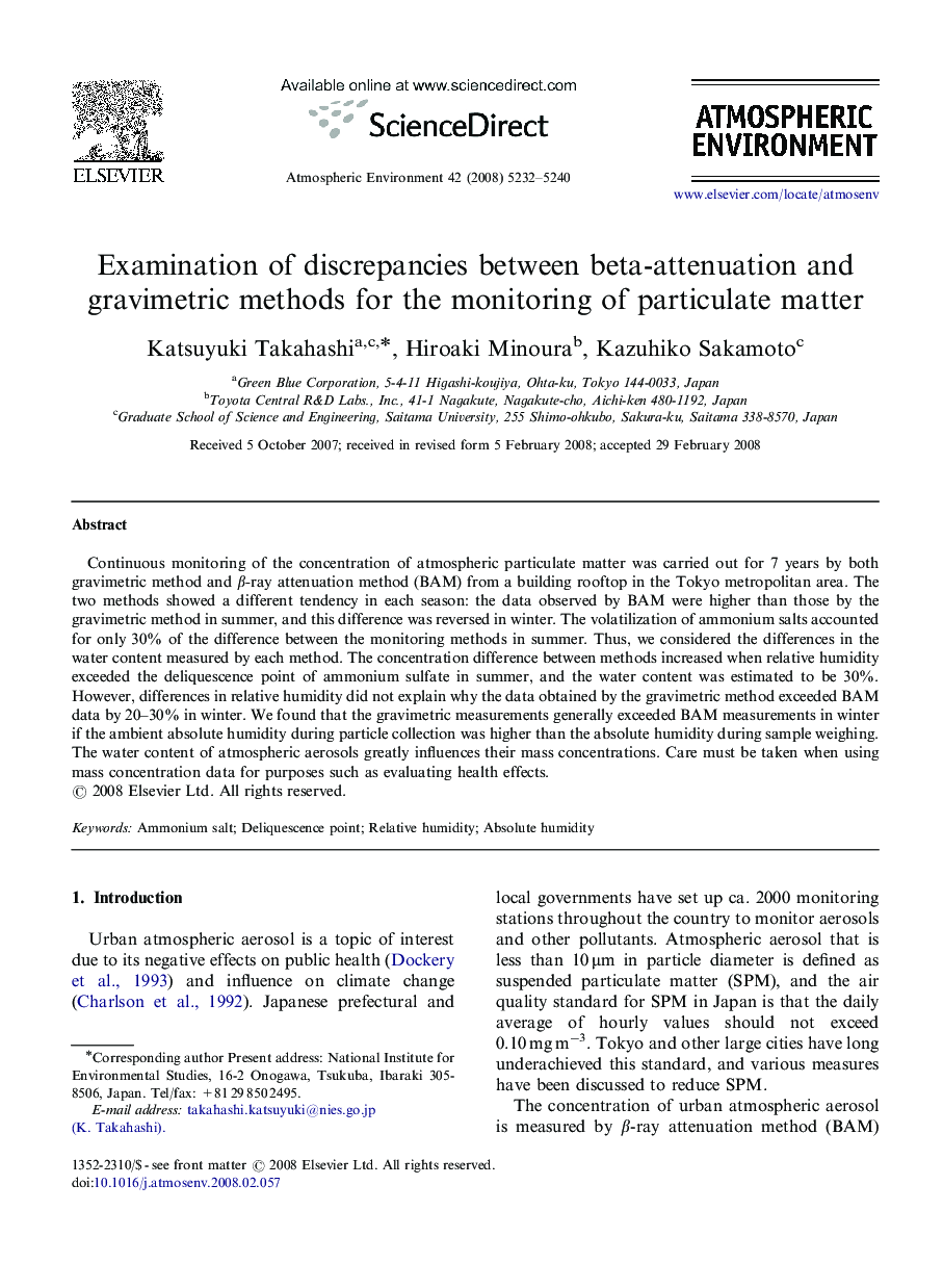 Examination of discrepancies between beta-attenuation and gravimetric methods for the monitoring of particulate matter