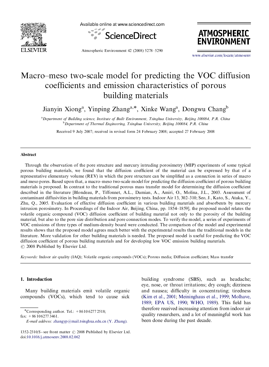 Macro–meso two-scale model for predicting the VOC diffusion coefficients and emission characteristics of porous building materials