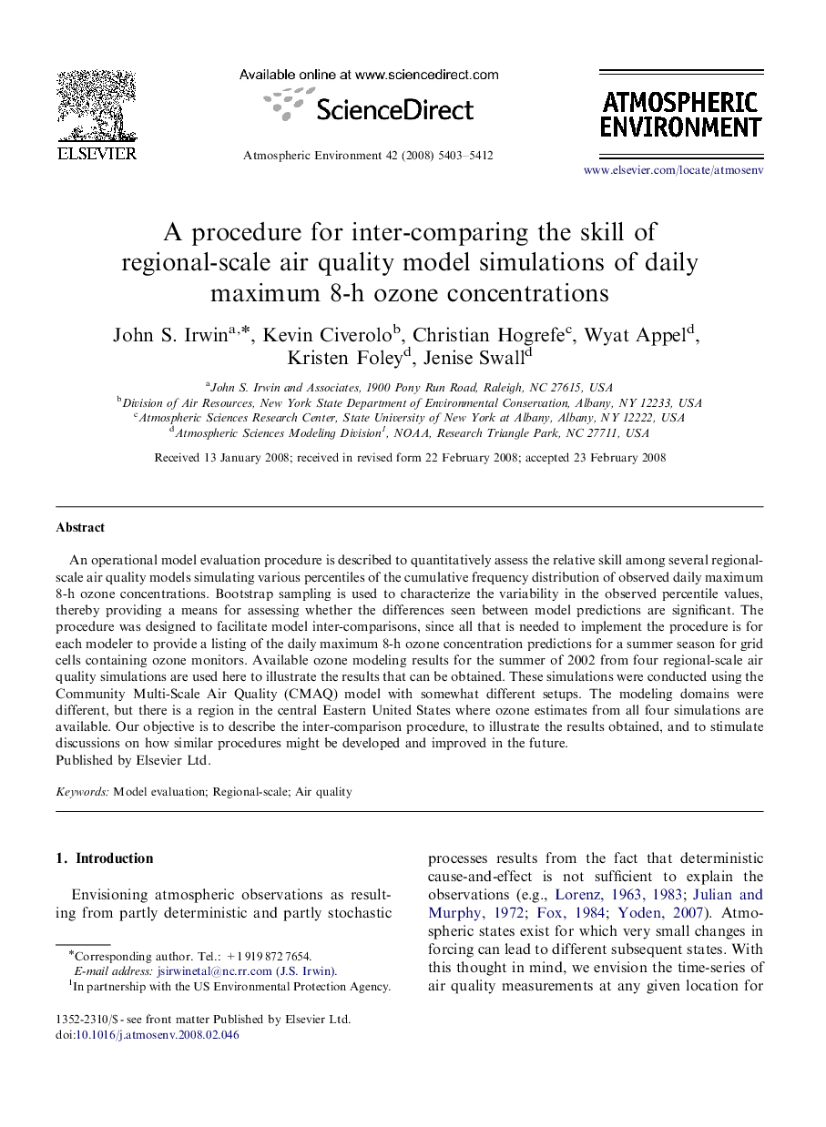 A procedure for inter-comparing the skill of regional-scale air quality model simulations of daily maximum 8-h ozone concentrations